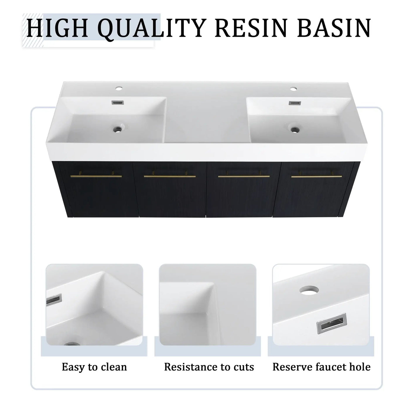 Modern Wall Mounted Bathroom Vanity With Resin Sink and Storage Rack by HouseOfZazla