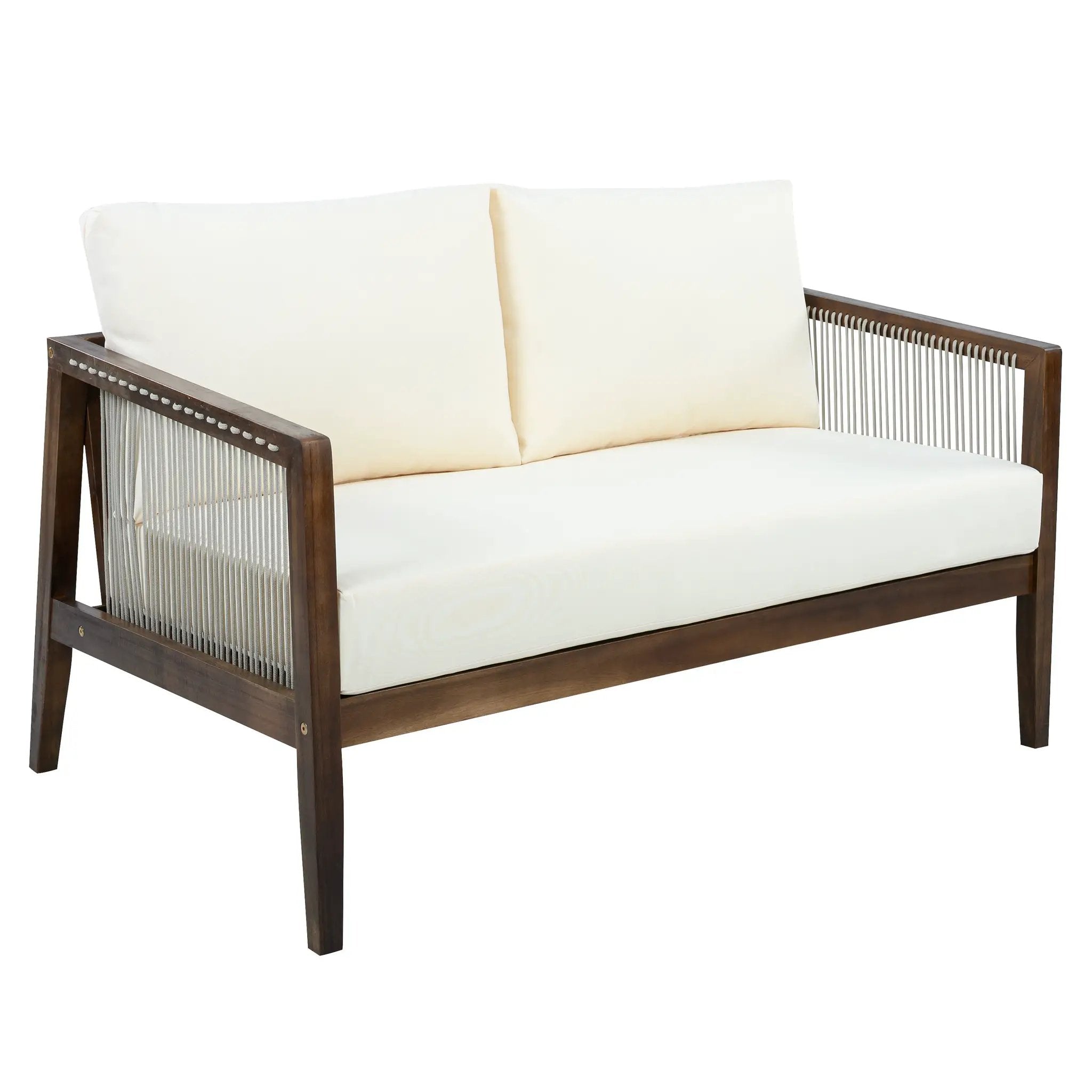 Outdoor 4-Piece Sofa Set, Acacia Wood Frame with Rope Detail by HouseOfZazla