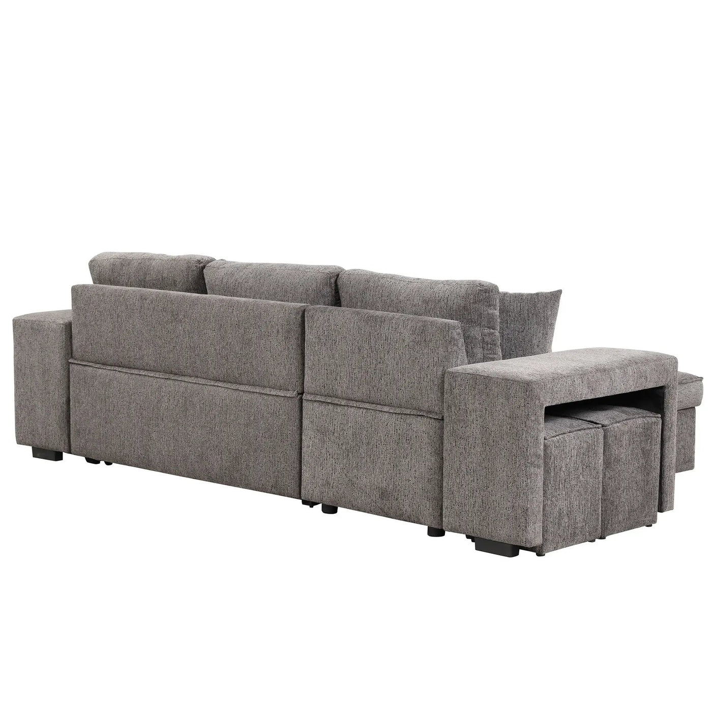 Modern L-Shape 3 Seat Reversible Sectional Couch, Pull Out Sleeper Sofa With Storage Chaise And 2 Stools For Living Room Furniture Set by HouseOfZazla