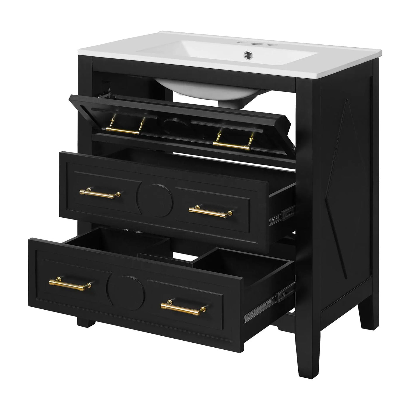 Retro Bathroom Vanity With Sink Combo, Free Standing Single Set With 3 Drawers by HouseOfZazla