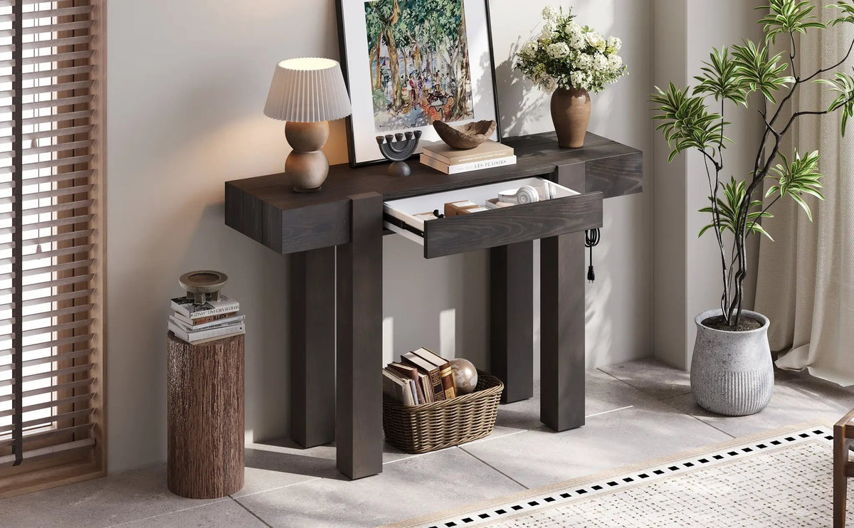 TREXM Rustic Minimalist Console Table with Hidden Drawer by HouseOfZazla