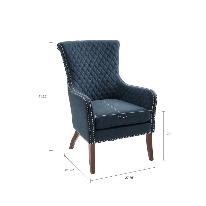 Accent Chair With Quilted Back And Silver Studs - Dark Blue by Unique Piece Furniture