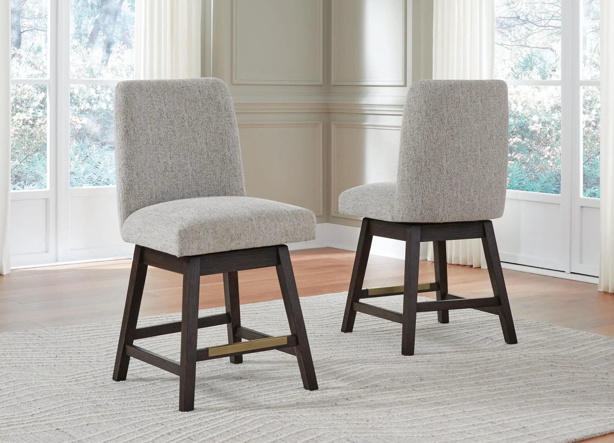 Burkhaus - Upholstered Swivel Barstool (Set of 2) - Beige / Dark Brown by Unique Piece Furniture