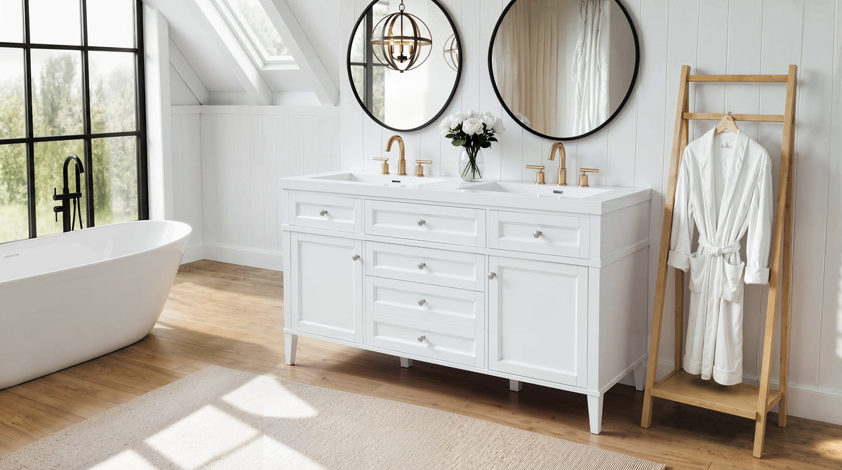 59.1" Modern Bathroom Vanity with Resin Sink and Soft-Close Storage - White, photo 4 of 10