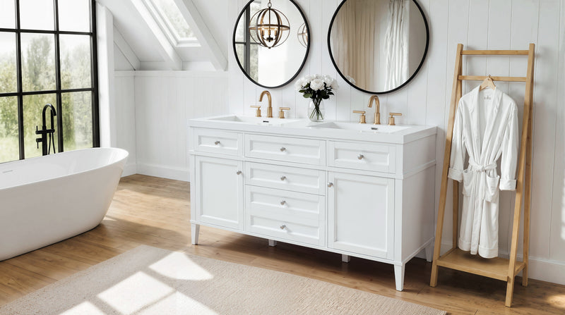 59.1" Modern Bathroom Vanity with Resin Sink and Soft-Close Storage - White, photo 4 of 10