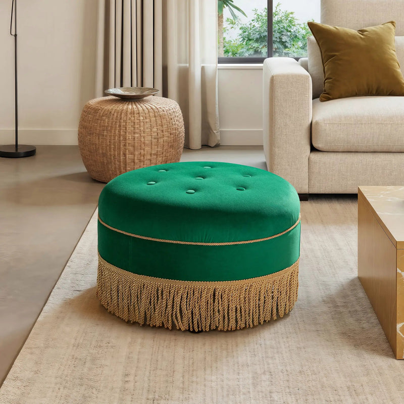 Yolanda 24" Round Upholstered Accent Ottoman, Ultramarine by HouseOfZazla