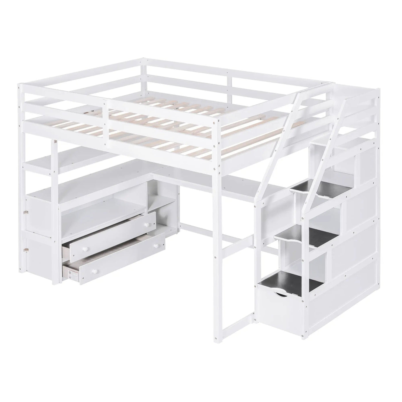 Loft Bed With Desk, Shelves, 2 Drawers, Storage Staircase by Unique Piece Furniture