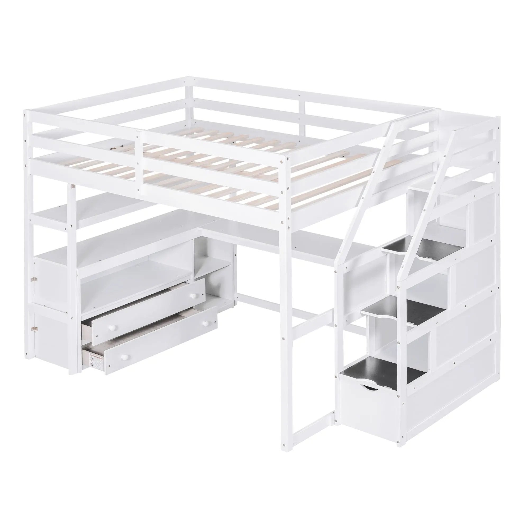 Loft Bed With Desk, Shelves, 2 Drawers, Storage Staircase by HouseOfZazla