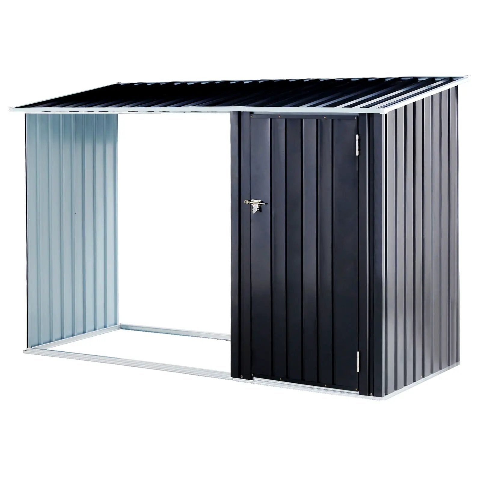 Firewood Storage Shed, Outdoor Firewood Rack, Outdoor Storage Shed With Log Holder, Firewood Shelter For Patio, Anthracite Galvanized Steel - Black by HouseOfZazla