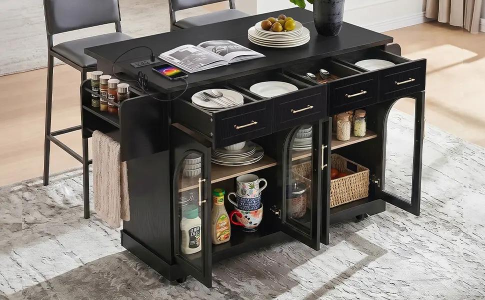 K&K 65" Kitchen Island with Storage & Drop Leaf by HouseOfZazla