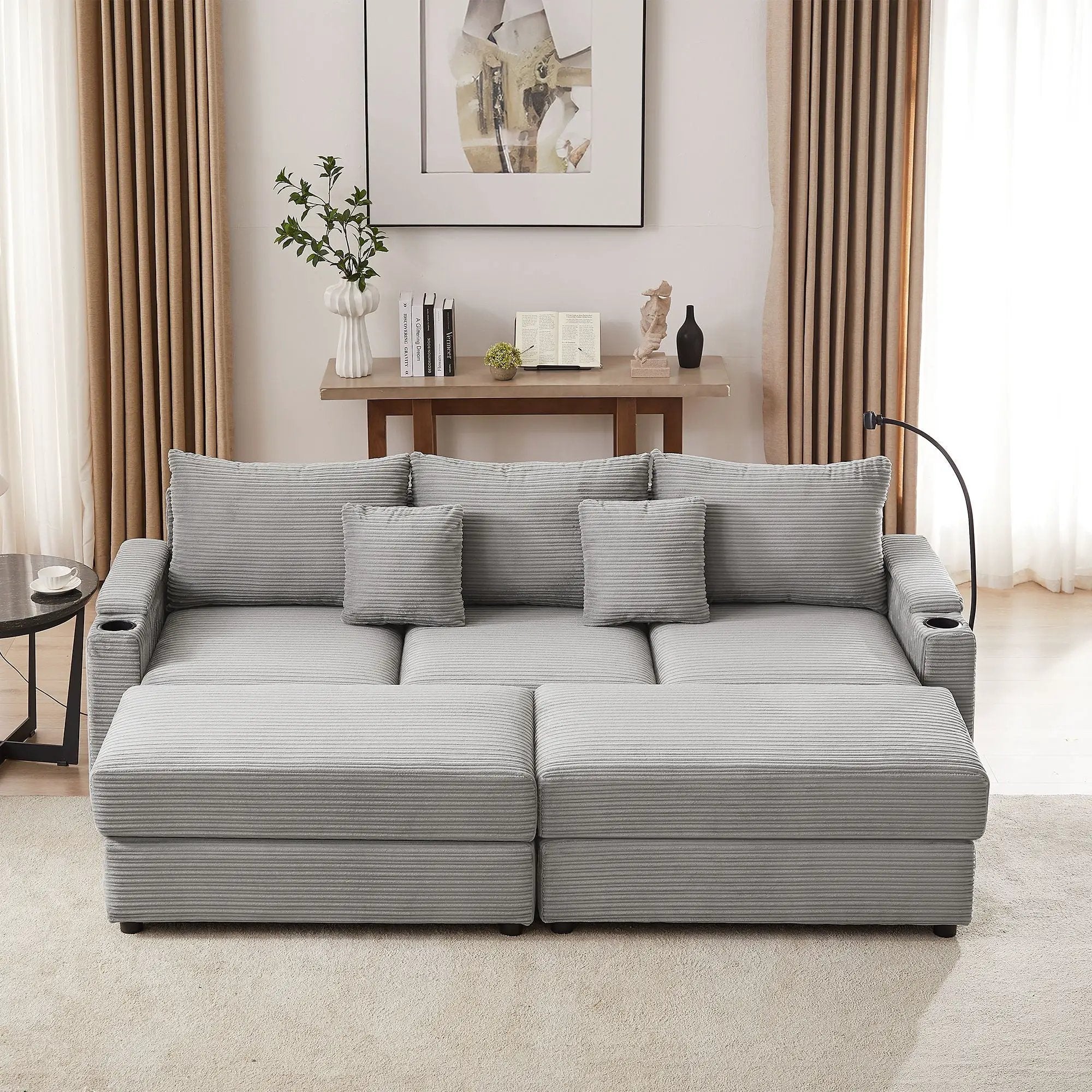 Modern Style Loveseat Sofa Sectional Sofa Couch With Storage Space, A Movable Ottoman, Two USB Ports, Two Cup Holders, A Phone Holder For Living Room by HouseOfZazla