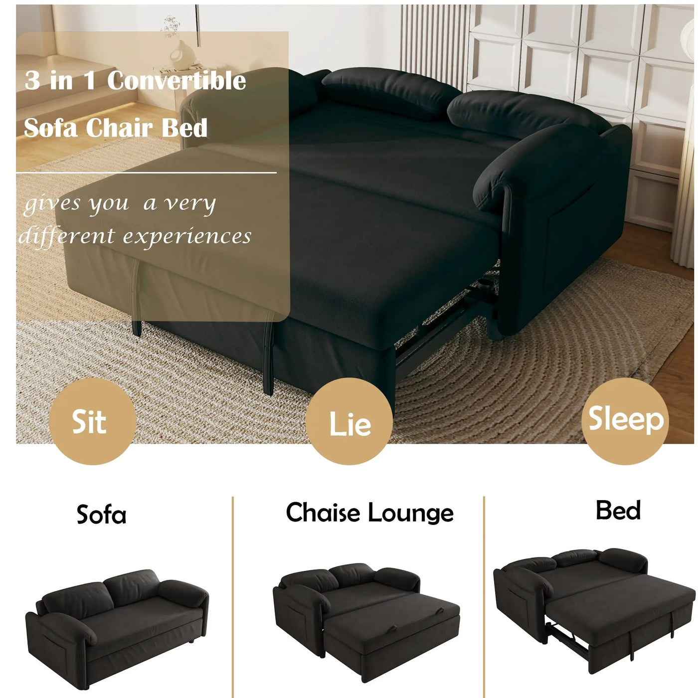 Sofa, Dual Purpose Lounge With Retractable Queen Size Bed by HouseOfZazla