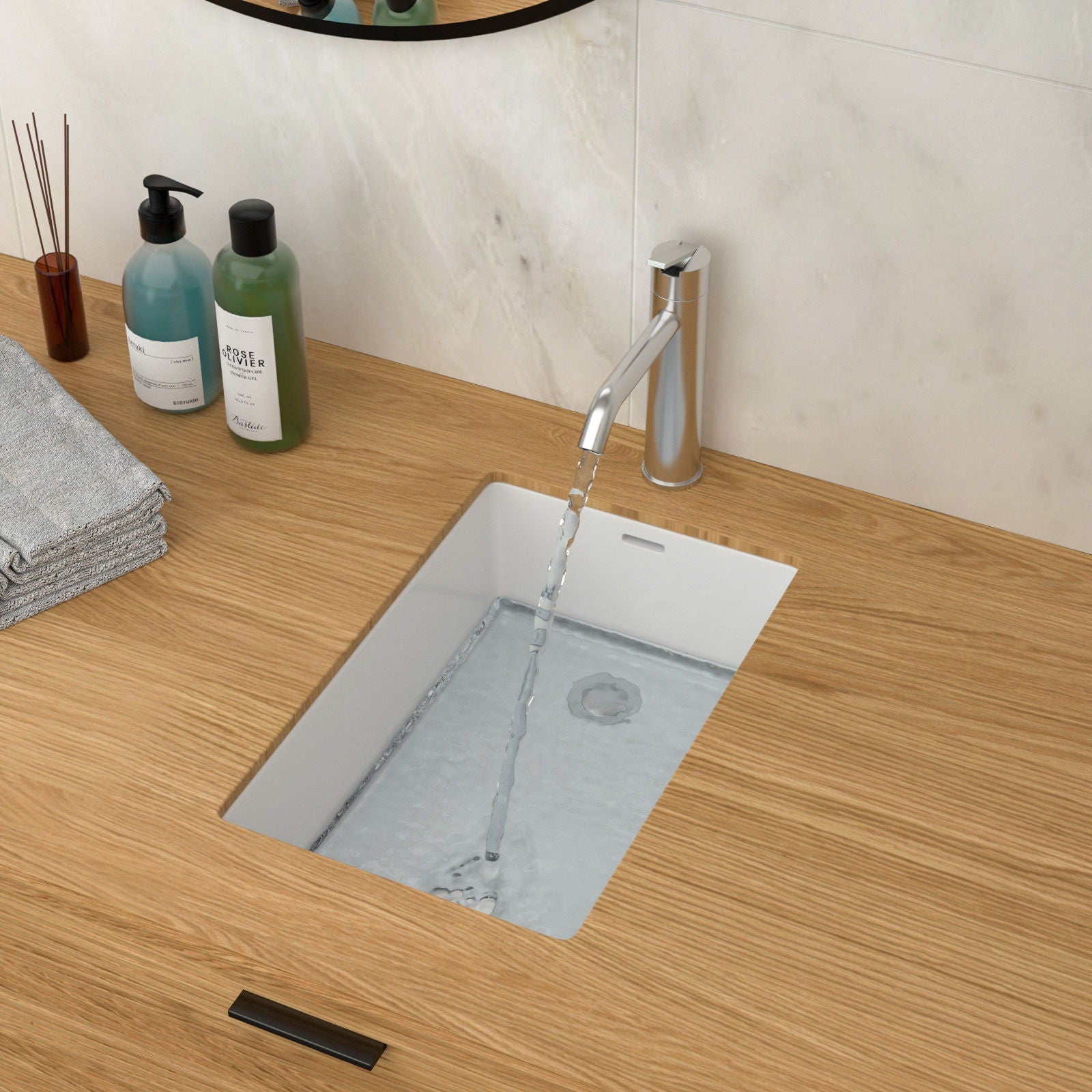 Vertical Undermount Bathroom Sink With Overflow - White by HouseOfZazla