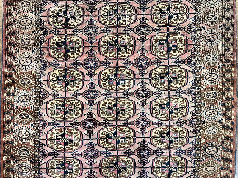 Persian Turkoman Rug 4x6, Wool Hand Knotted Antique Bokhara Carpet, Red Pink, Handmade Tribal Oriental Rug 4 x 6 ft by Jewel Rugs