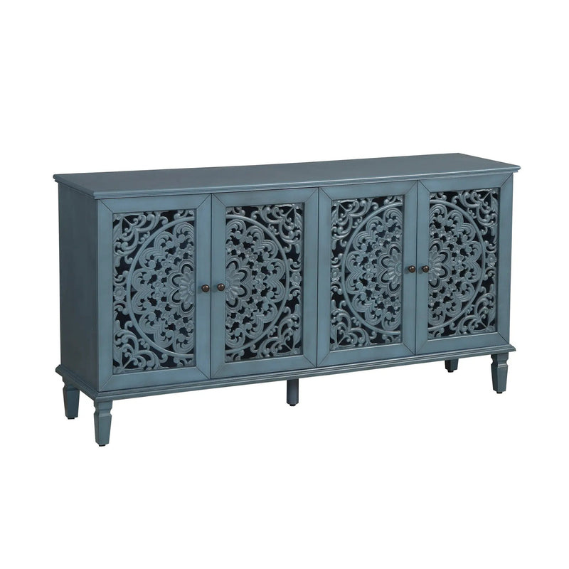 60" Antique Buffet Cabinet with Floral Carvings and Adjustable Shelves by HouseOfZazla