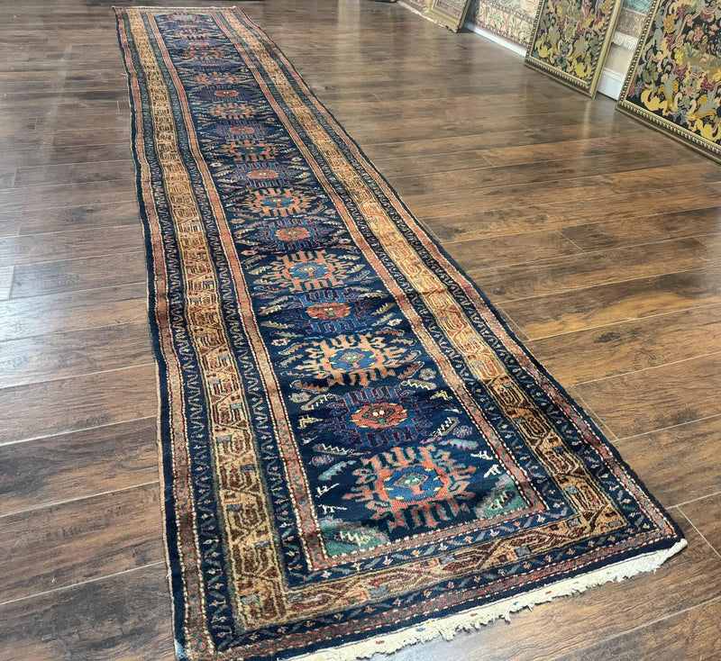 Antique Persian Sarab Runner 3x17, Blue Persian Runner Rug, Long Handmade Wool Carpet for Hallway, Rare, Tribal by Jewel Rugs