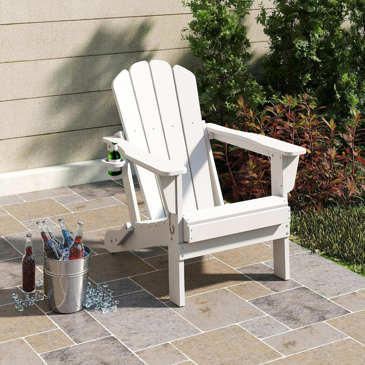 Adirondack Chairs Set of 2 - White Outdoor Folding Patio Seating, photo 3 of 8