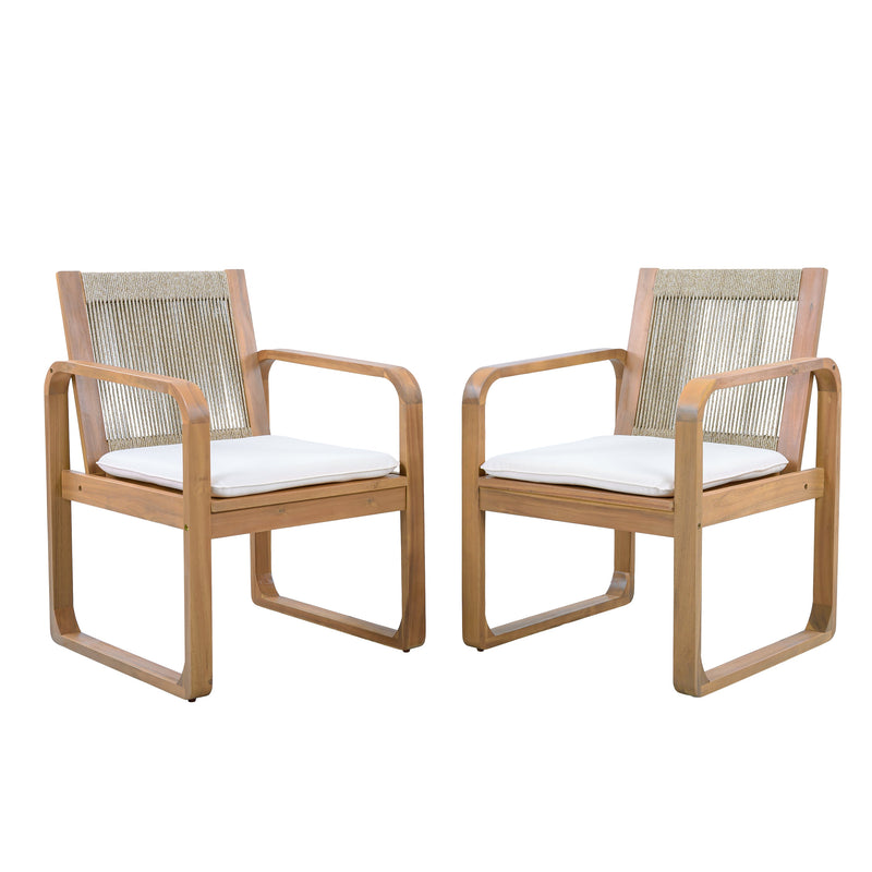 2-Piece Outdoor Dining Chairs Set: Acacia Wood with Rope Back by HouseOfZazla