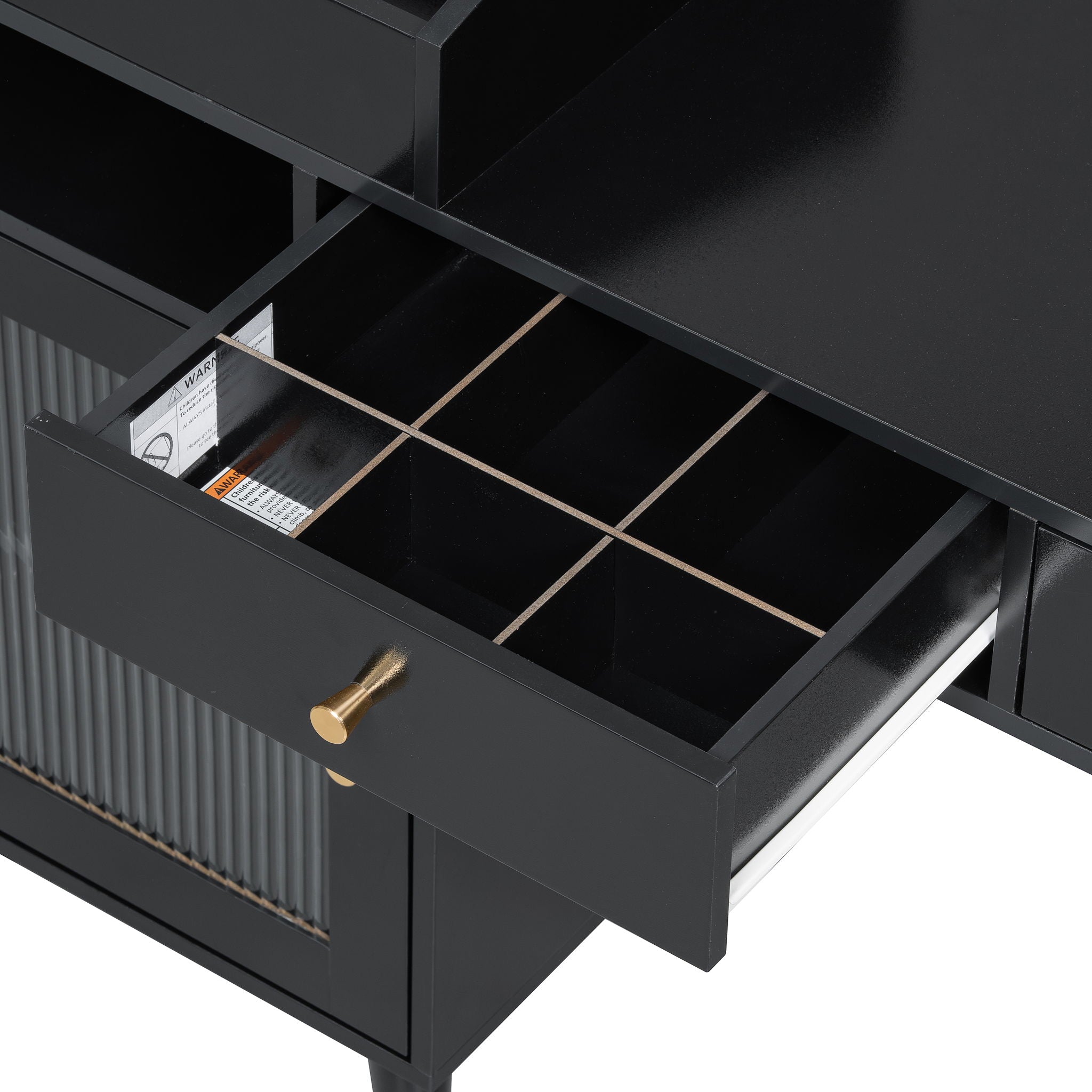 Modern Makeup Vanity Desk With Drawers Cabinet & Charging Port Engineered Wood Space Saving Design For Small Places - Black by Unique Piece Furniture