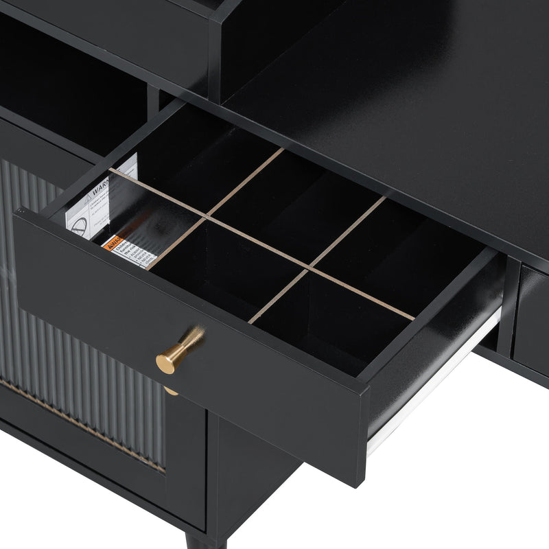 Modern Makeup Vanity Desk With Drawers Cabinet & Charging Port Engineered Wood Space Saving Design For Small Places - Black by Unique Piece Furniture