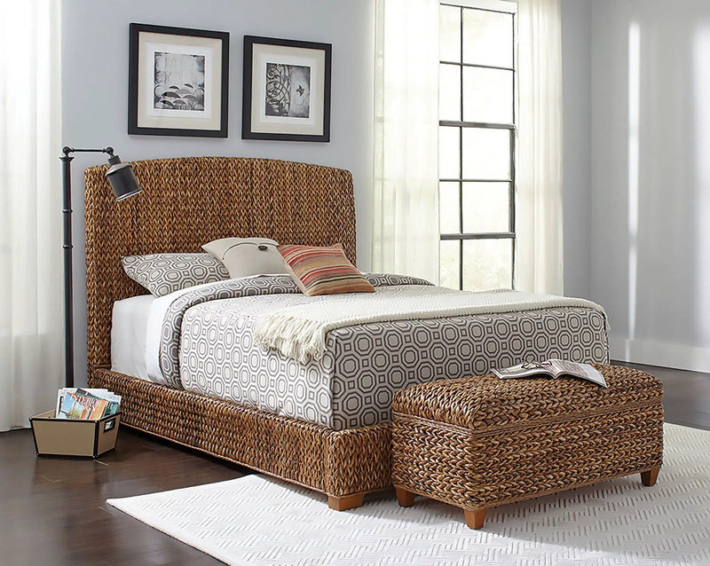 Laughton Banana Leaf Eastern King Panel Bed Amber by Unique Piece Furniture
