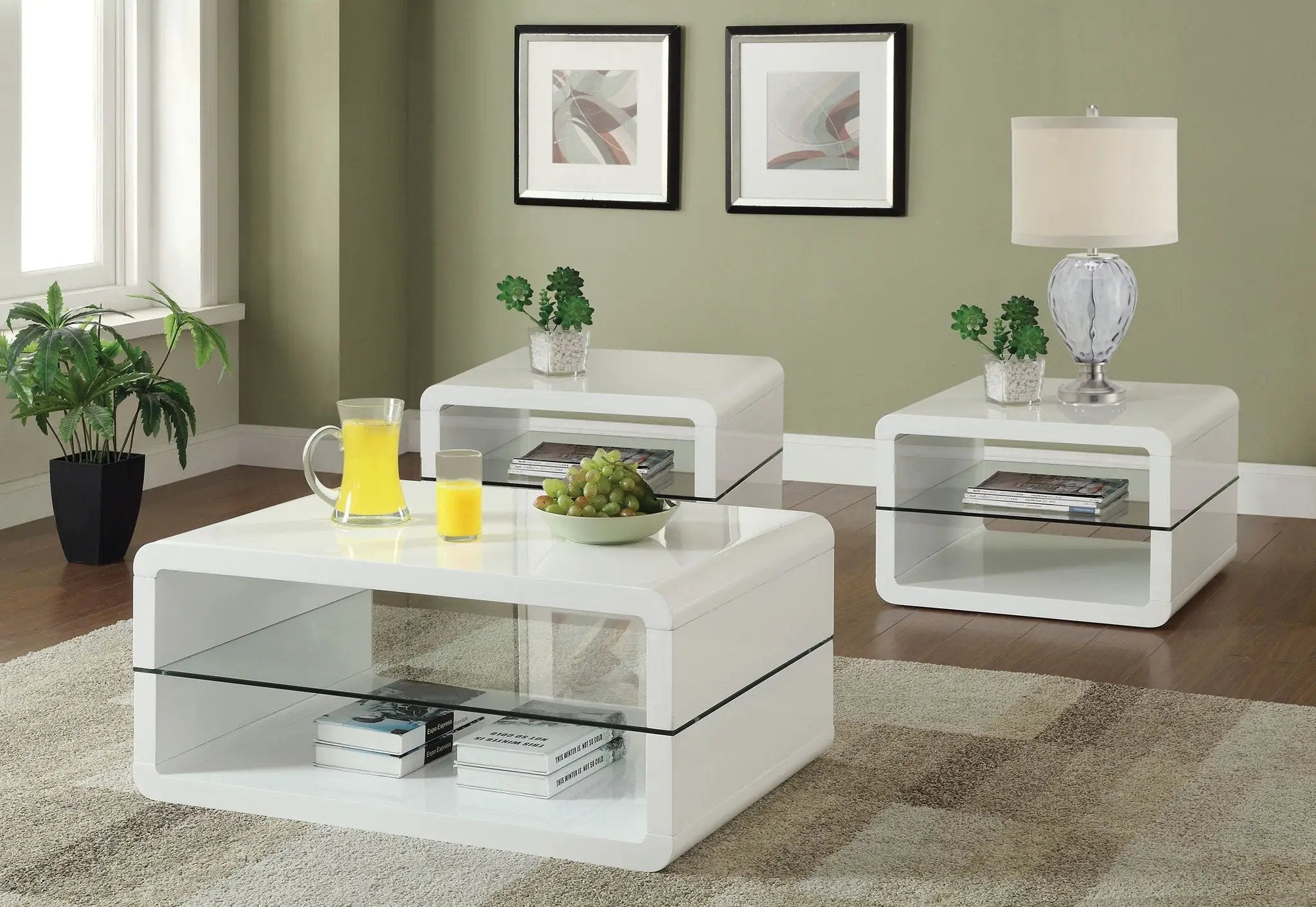 Elana 3-piece Coffee and End Table Set White High Gloss by Unique Piece Furniture