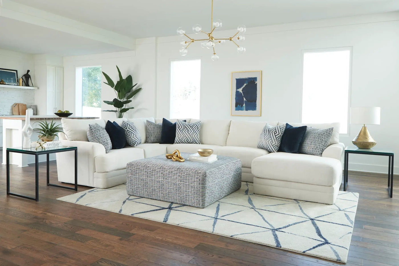 Polaris - Sectional With Comfort Coil Seating, 9 Included Accent Pillows And Included Cocktail Ottoman by Unique Piece Furniture