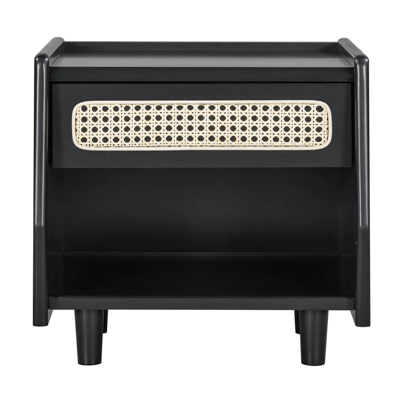 Black Nightstand with Rattan Detail by HouseOfZazla