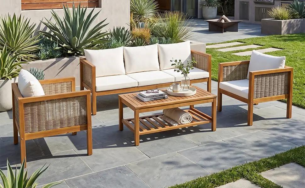 4 Pieces Patio Sofa Set - Outdoor Seating Group for 5 by HouseOfZazla