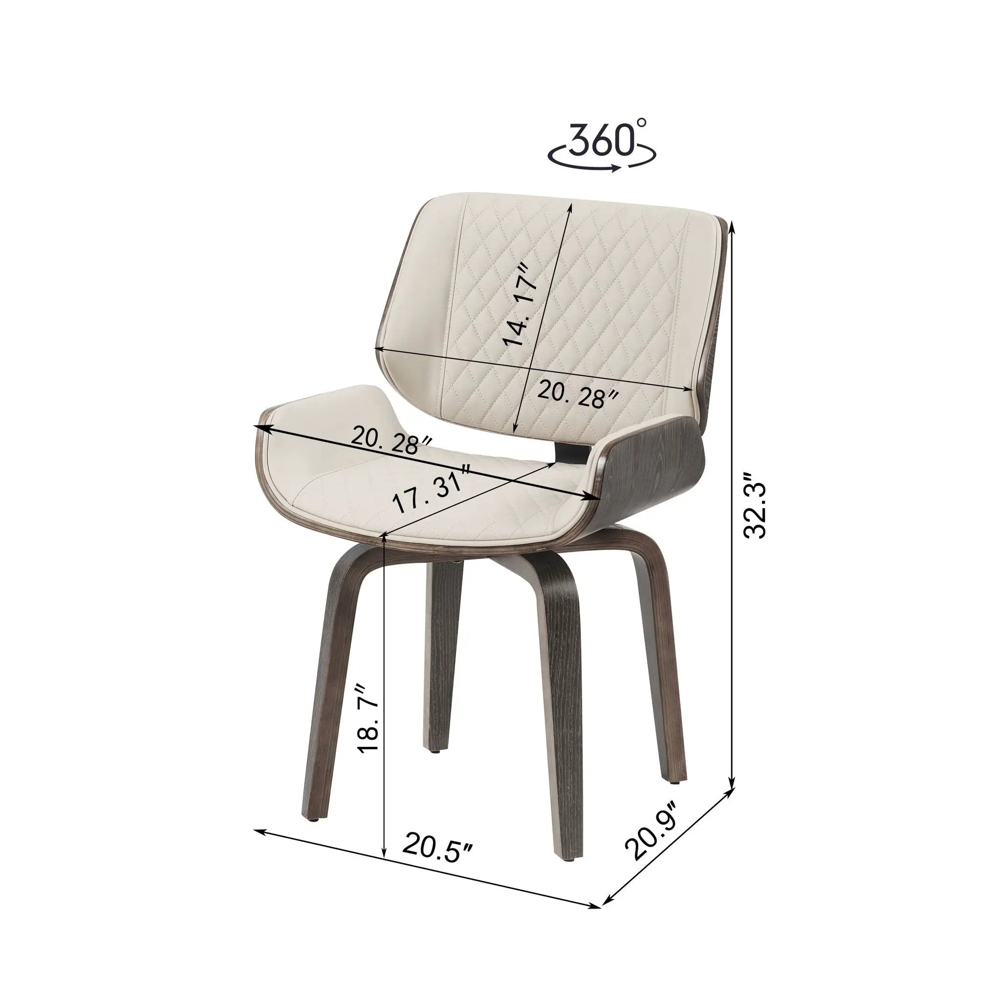 Dining Chair 360° Swivel, Ergonomic Design Upholstery, Bentwood Frame, (Set of 2) - Beige by Unique Piece Furniture