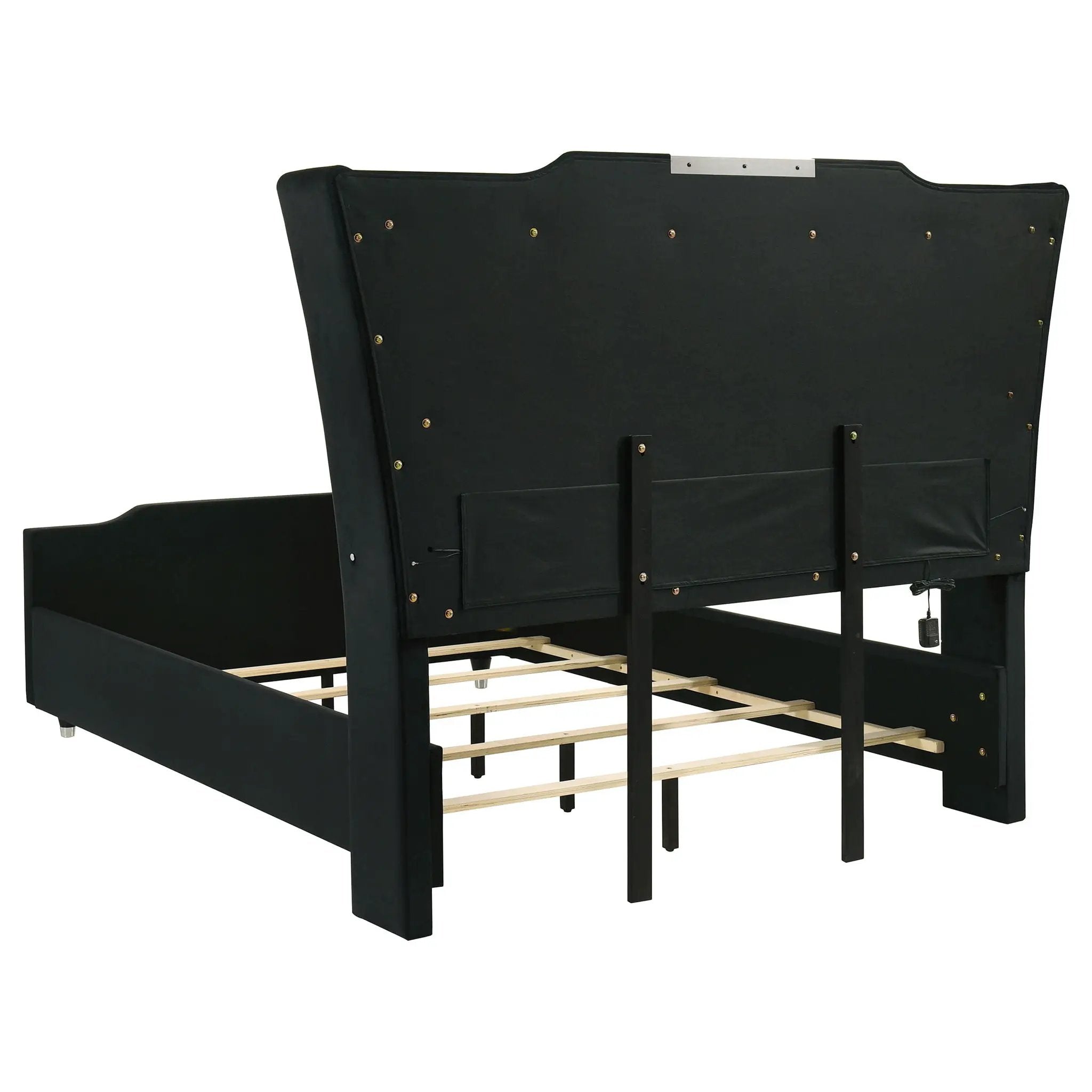 Lorient Queen LED Upholstered Wingback Bed Black by Unique Piece Furniture