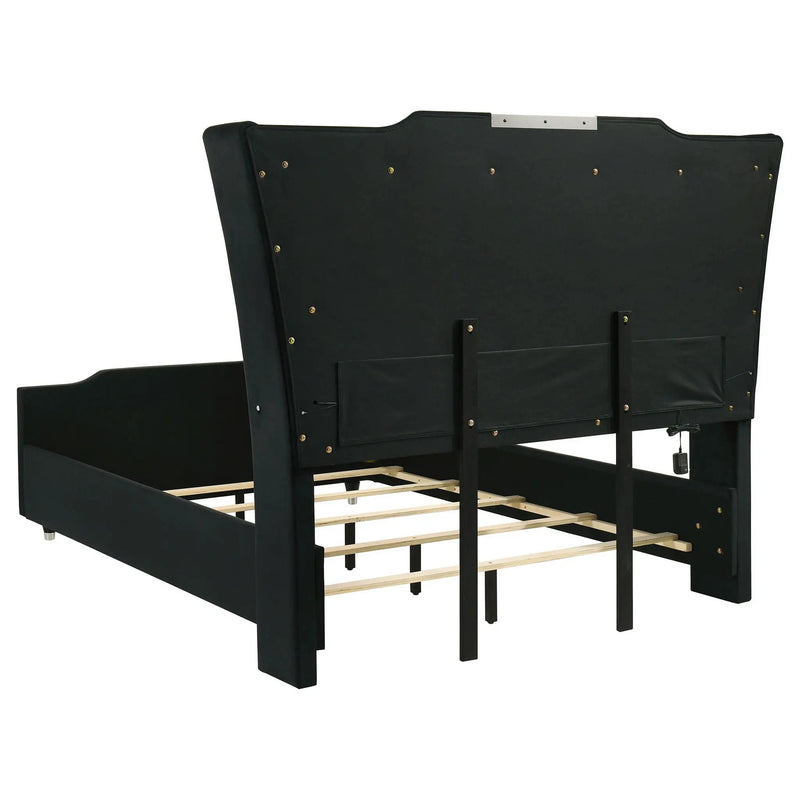 Lorient Queen LED Upholstered Wingback Bed Black by Unique Piece Furniture