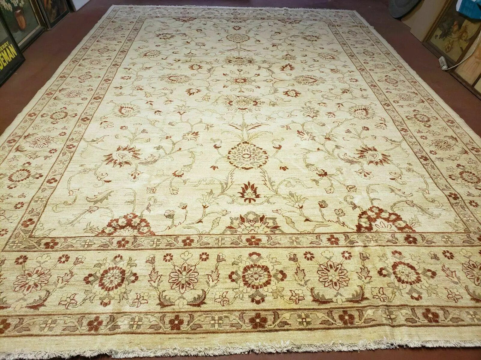 Oushak Rug 10x14 Neutral Colors Handmade Peshawar Wool Carpet Oatmeal Beige by Jewel Rugs