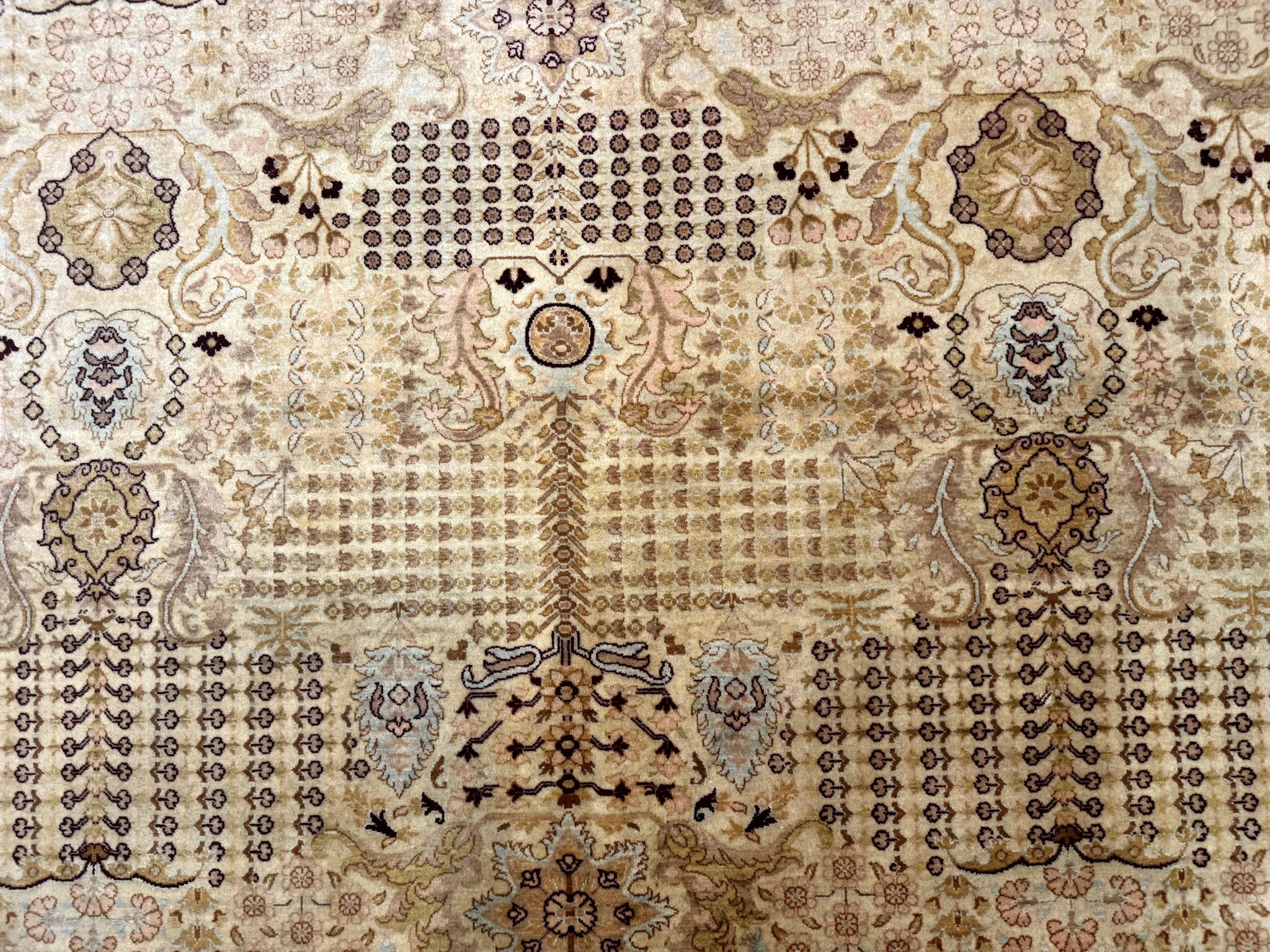Pakistani Carpet 9x12, Finely Hand Knotted 270 KPSI, Cream, Allover Pattern by Jewel Rugs