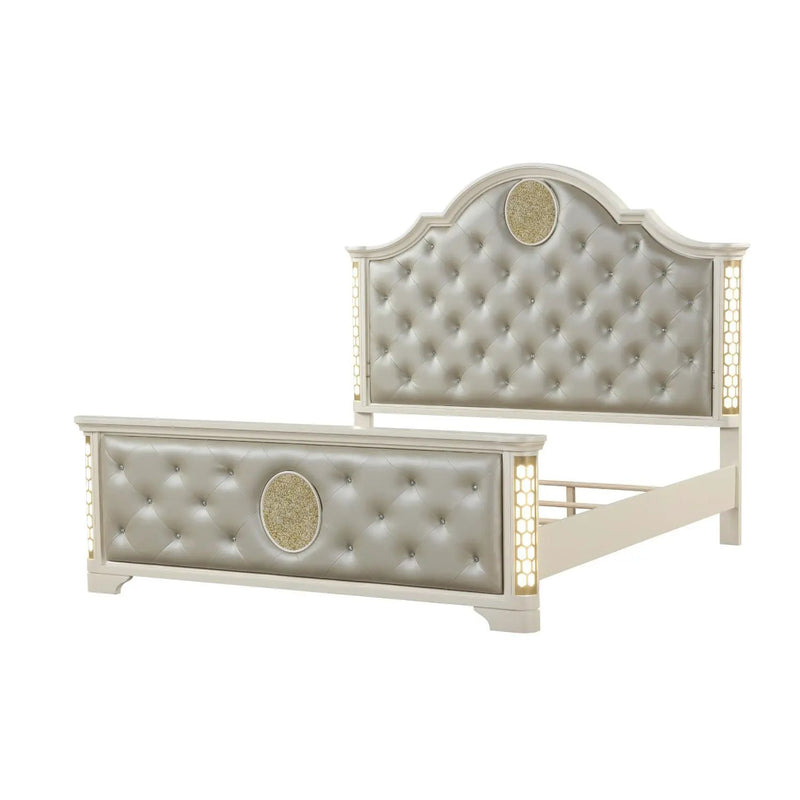 Jasmine - Queen Size Tufted Upholstery & LED Bed - Beige by HouseOfZazla