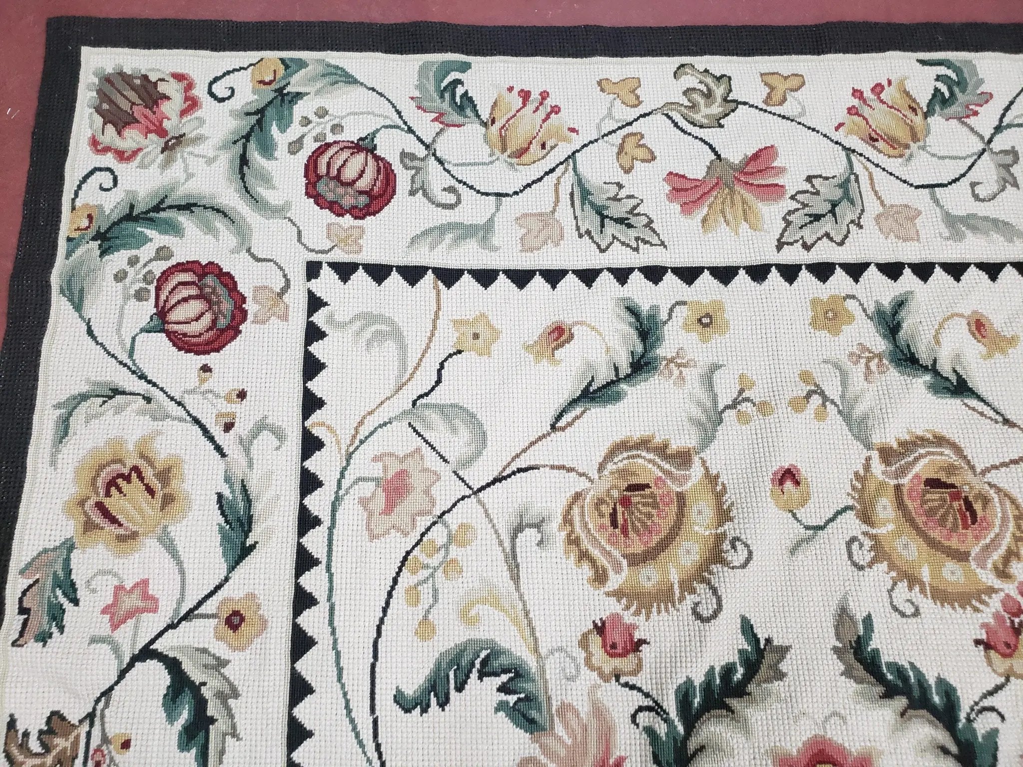 New Needlepoint Rug 9x12, Hand Woven Wool Area Rug, Flatweave Carpet, Handmade Chinese Needlepoint, Floral European Design, Ivory Background by Jewel Rugs