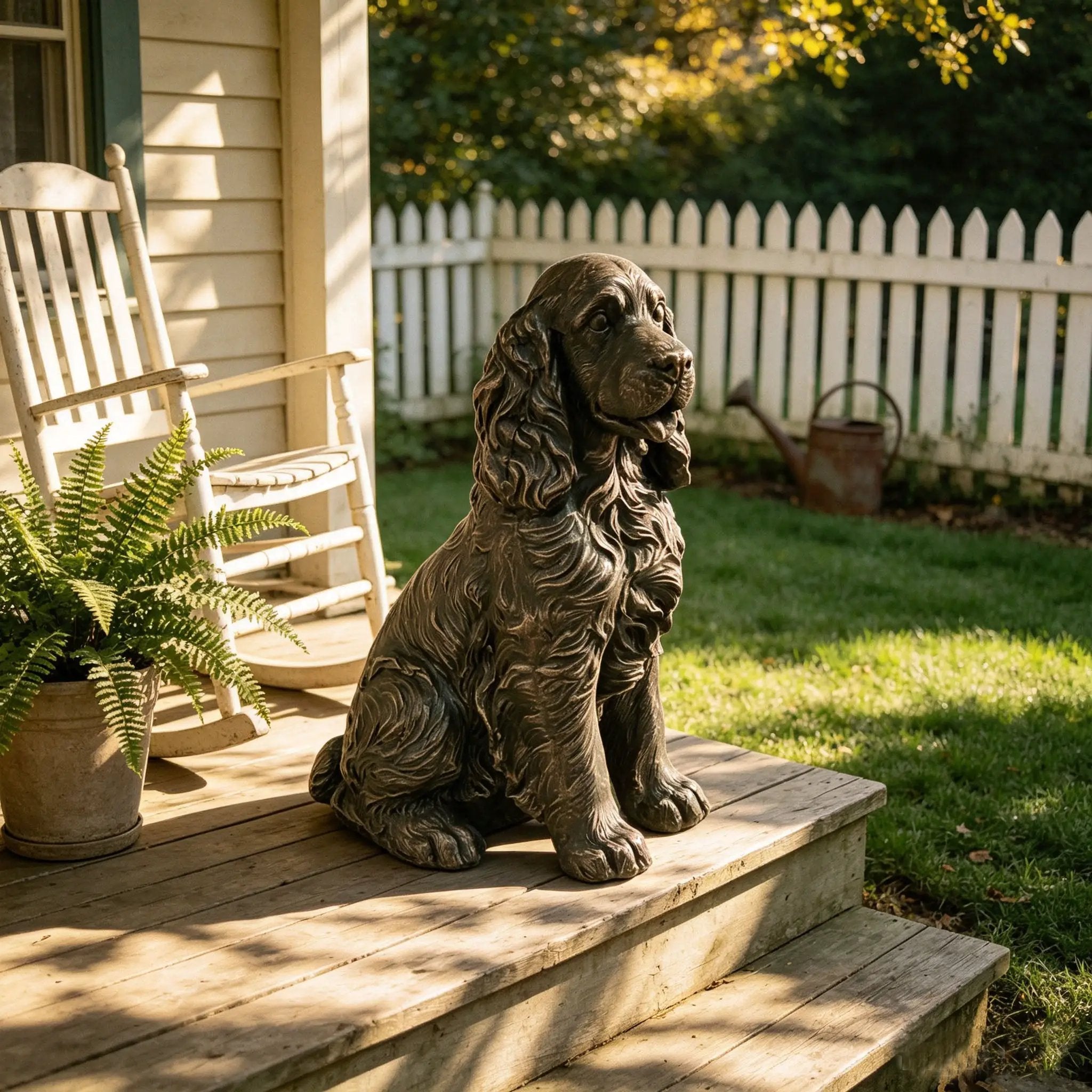 20" Bronze Finish Realistic Sitting Cocker Spaniel Dog Statue by HouseOfZazla