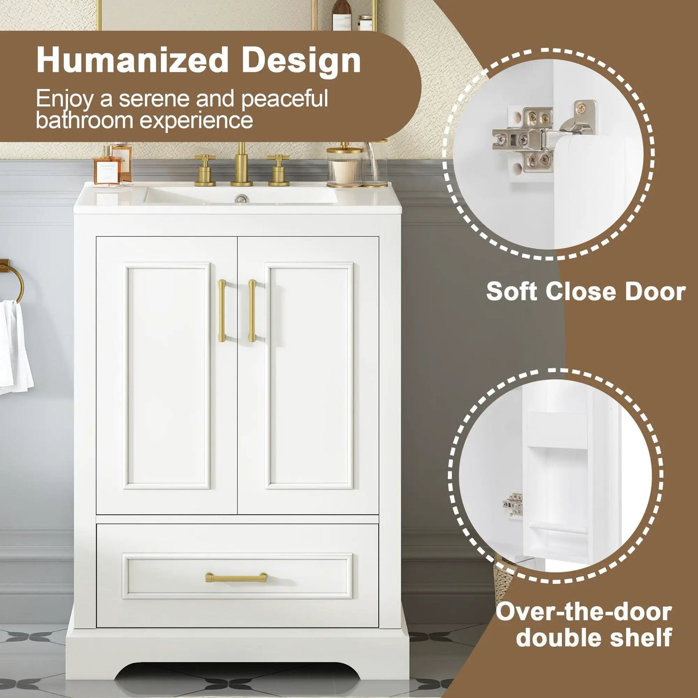 Bathroom Vanity With Sink, 1 Divided Drawer And 2 Soft Close Doors With Double Shelf by HouseOfZazla