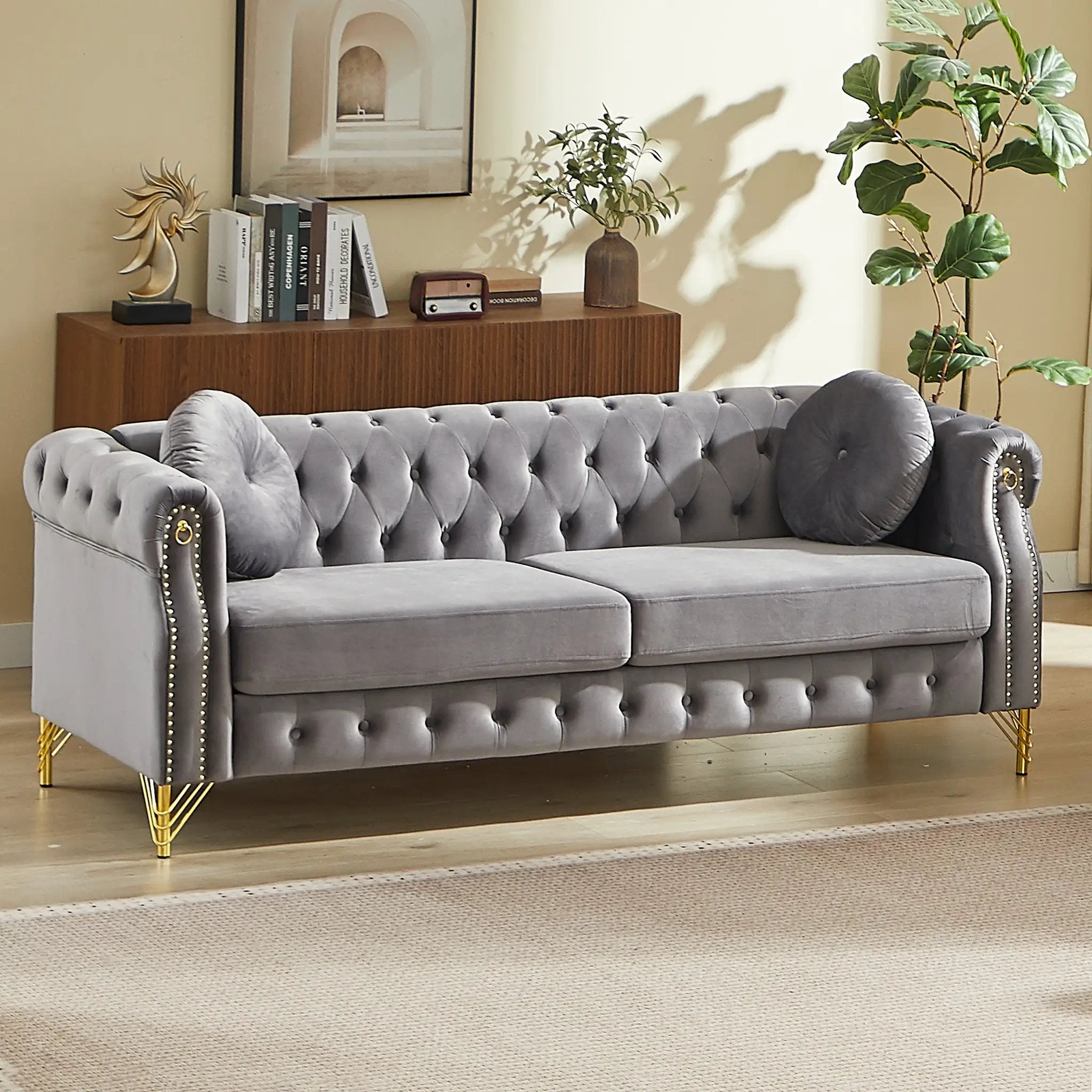 82-Inch Velvet Chesterfield Sofa by HouseOfZazla