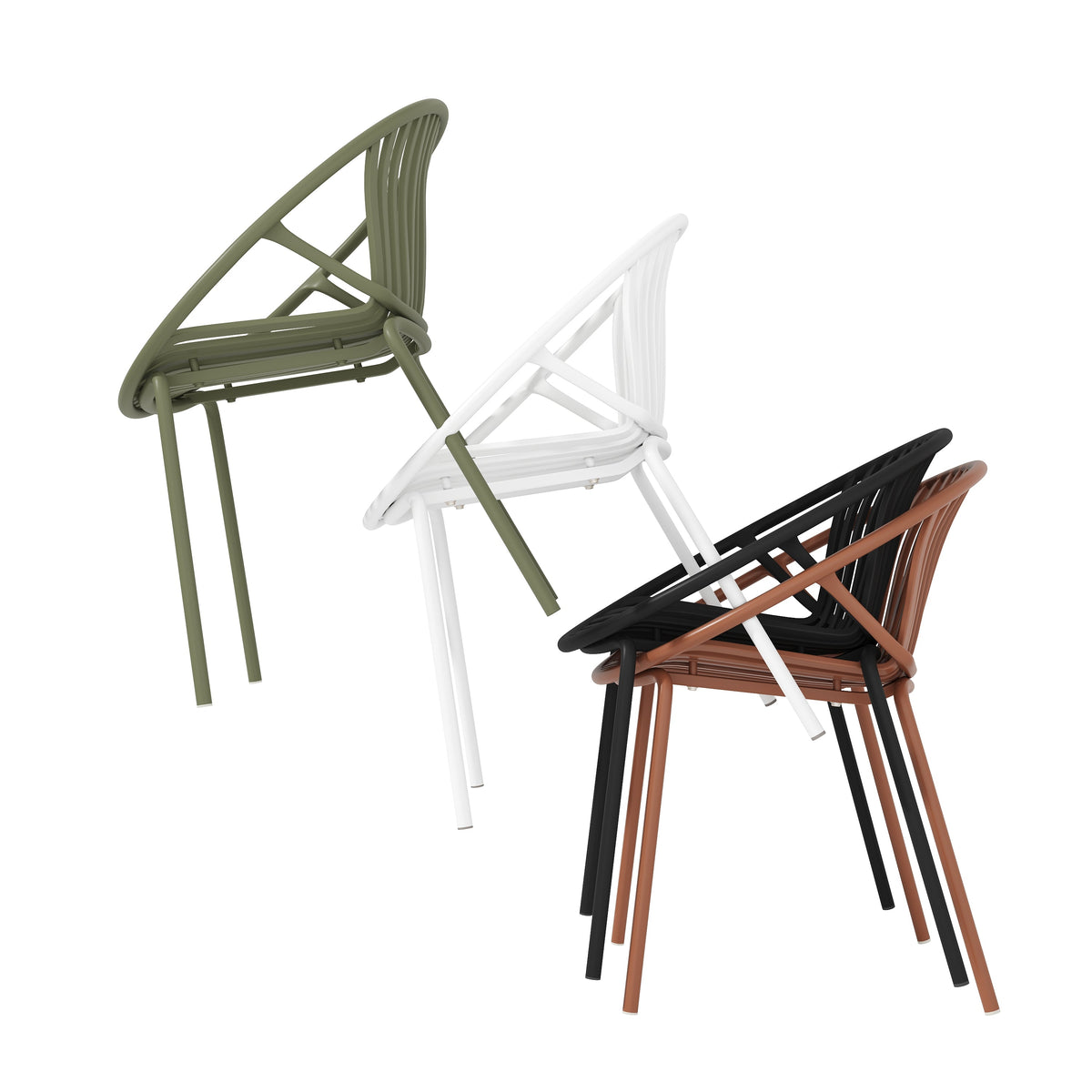 Stackable Patio Dining Chairs Set of 2 with Metal Legs - Black, Green or Orange, photo 8 of 10