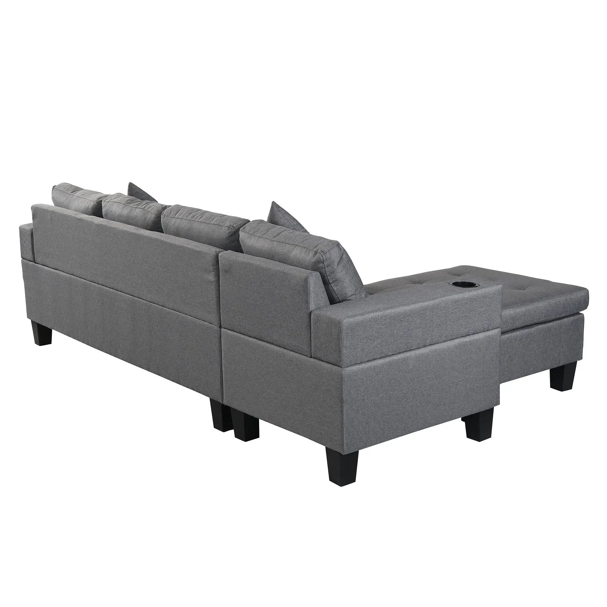 Modern Sectional Sofa Set With L Shape Chaise Lounge, Cup Holder, 4 Seat - Gray by HouseOfZazla