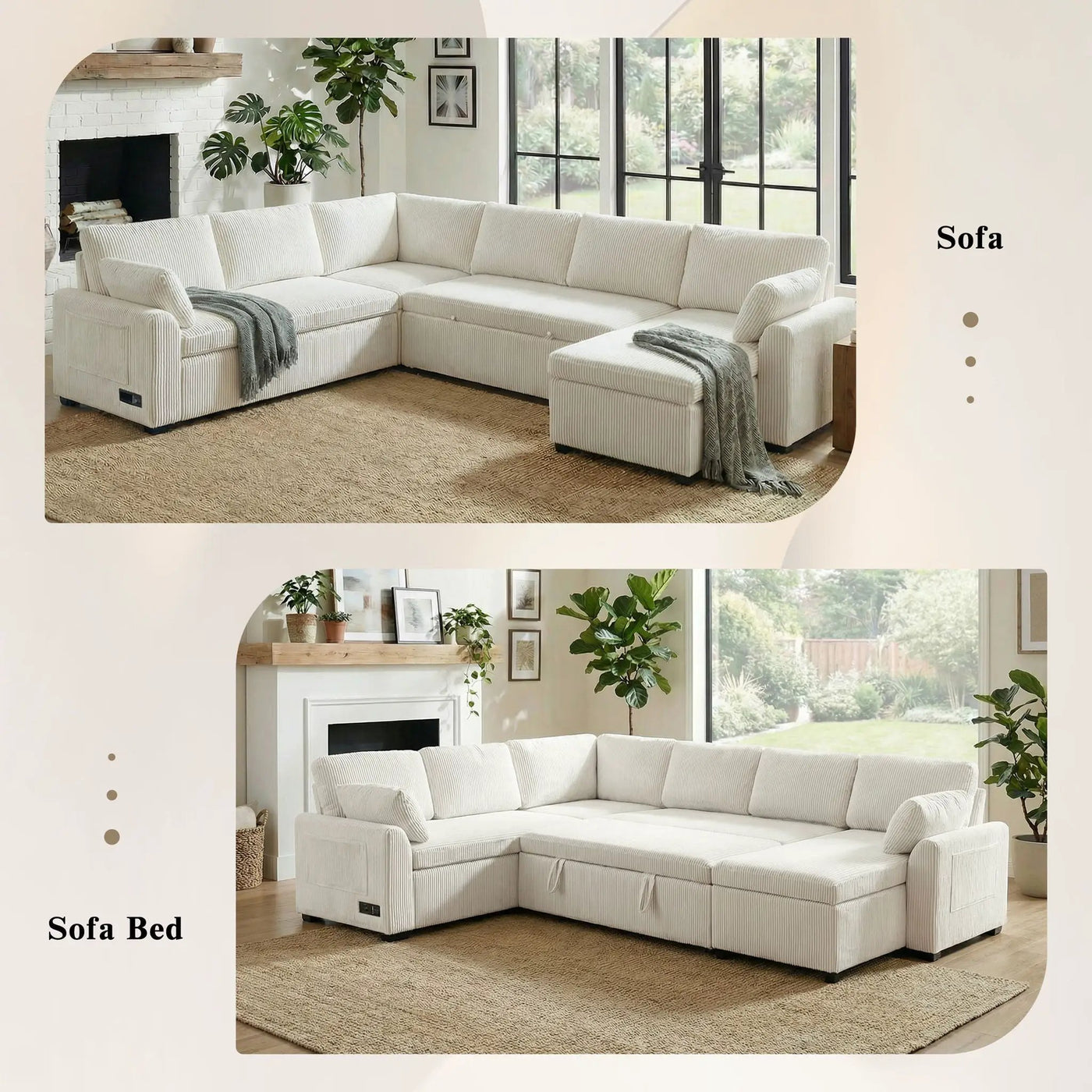 Convertible U-Shaped Sectional Sofa Bed With Reversible Chaise by HouseOfZazla