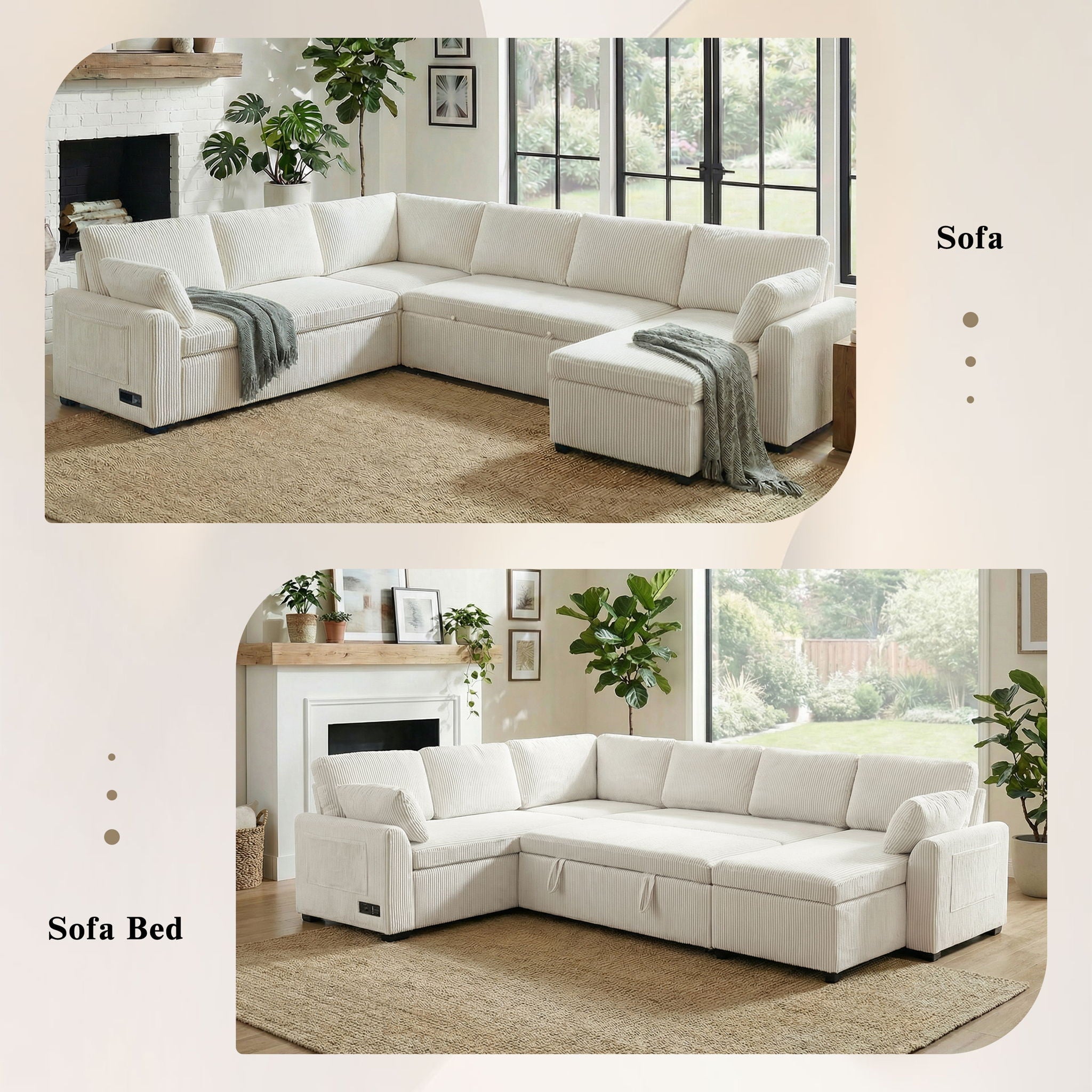 Convertible U-Shaped Sectional Sofa Bed With Reversible Chaise by HouseOfZazla