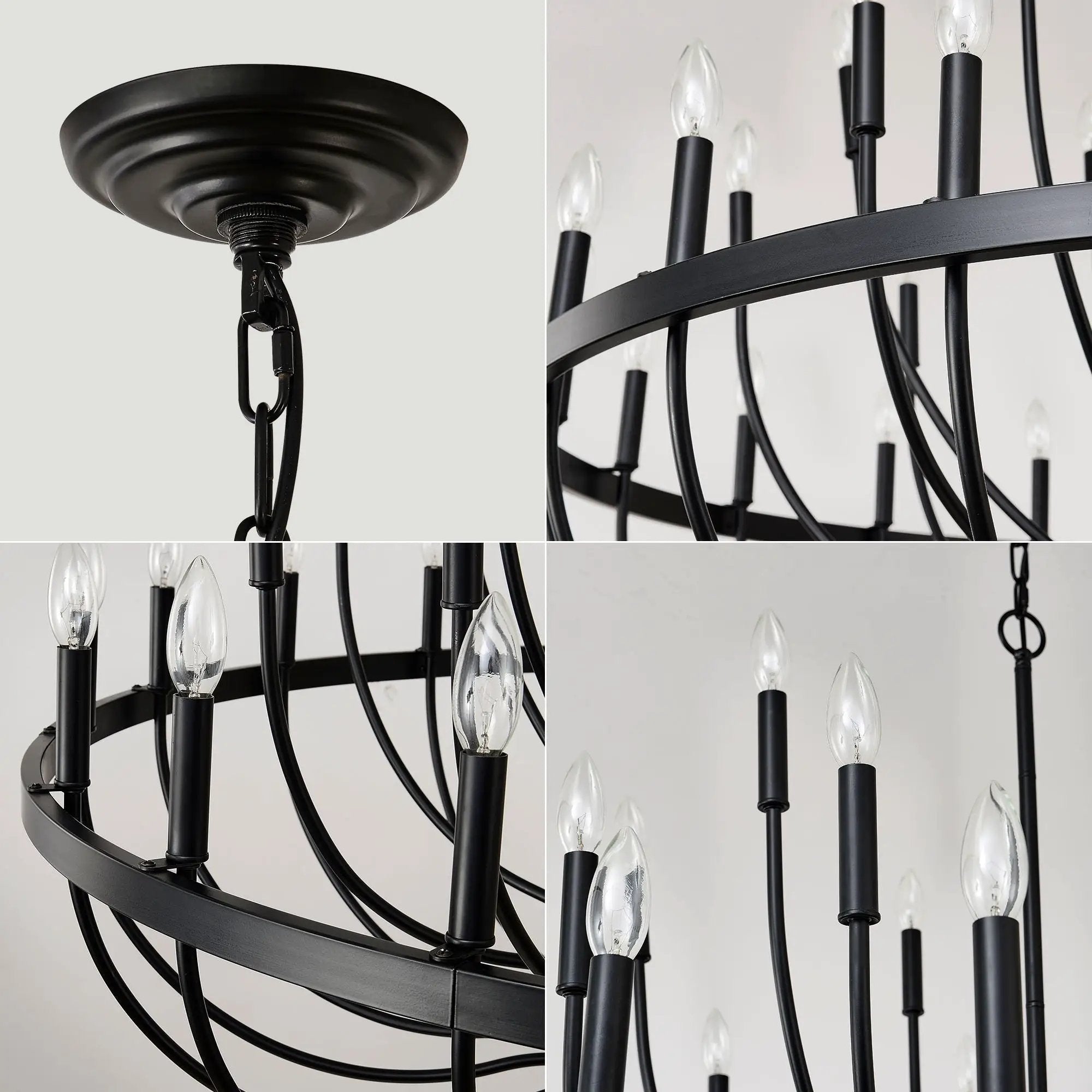 24 Light Chandelier Industrial Iron Candle Chandelier Modern Suspended Farmhouse Chandeliers Pendant Light Fixtures For Dining Room Bedroom Living Room Kitchen Island Foyer E12 Bulb (No Include) - Black by HouseOfZazla