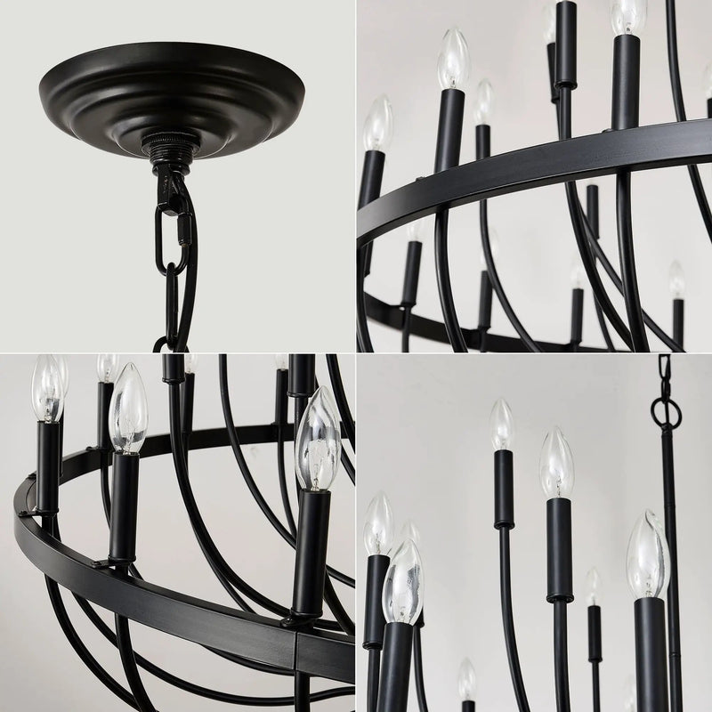 24 Light Chandelier Industrial Iron Candle Chandelier Modern Suspended Farmhouse Chandeliers Pendant Light Fixtures For Dining Room Bedroom Living Room Kitchen Island Foyer E12 Bulb (No Include) - Black by HouseOfZazla