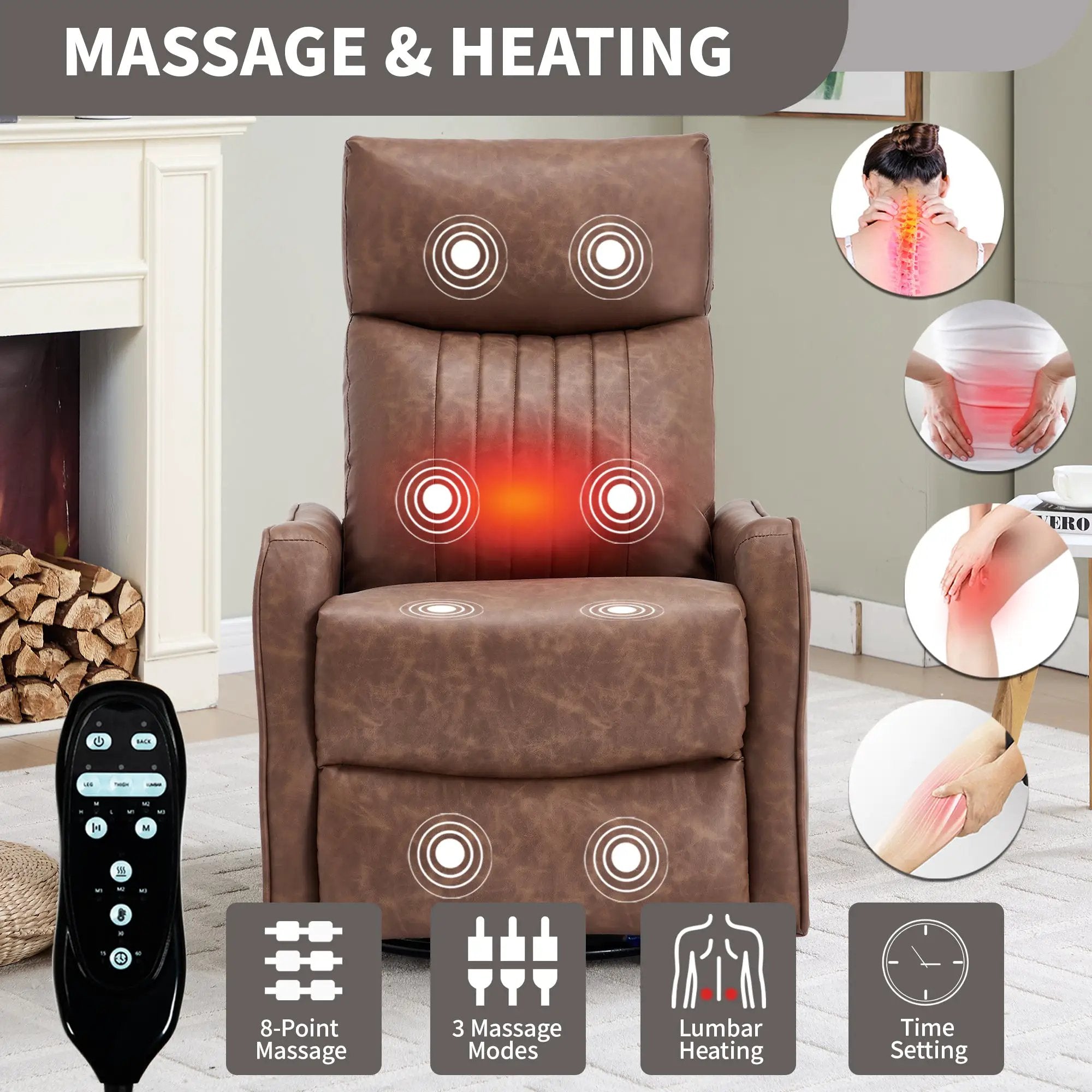 Brown Heat Massage Manual Recliner Chair by HouseOfZazla
