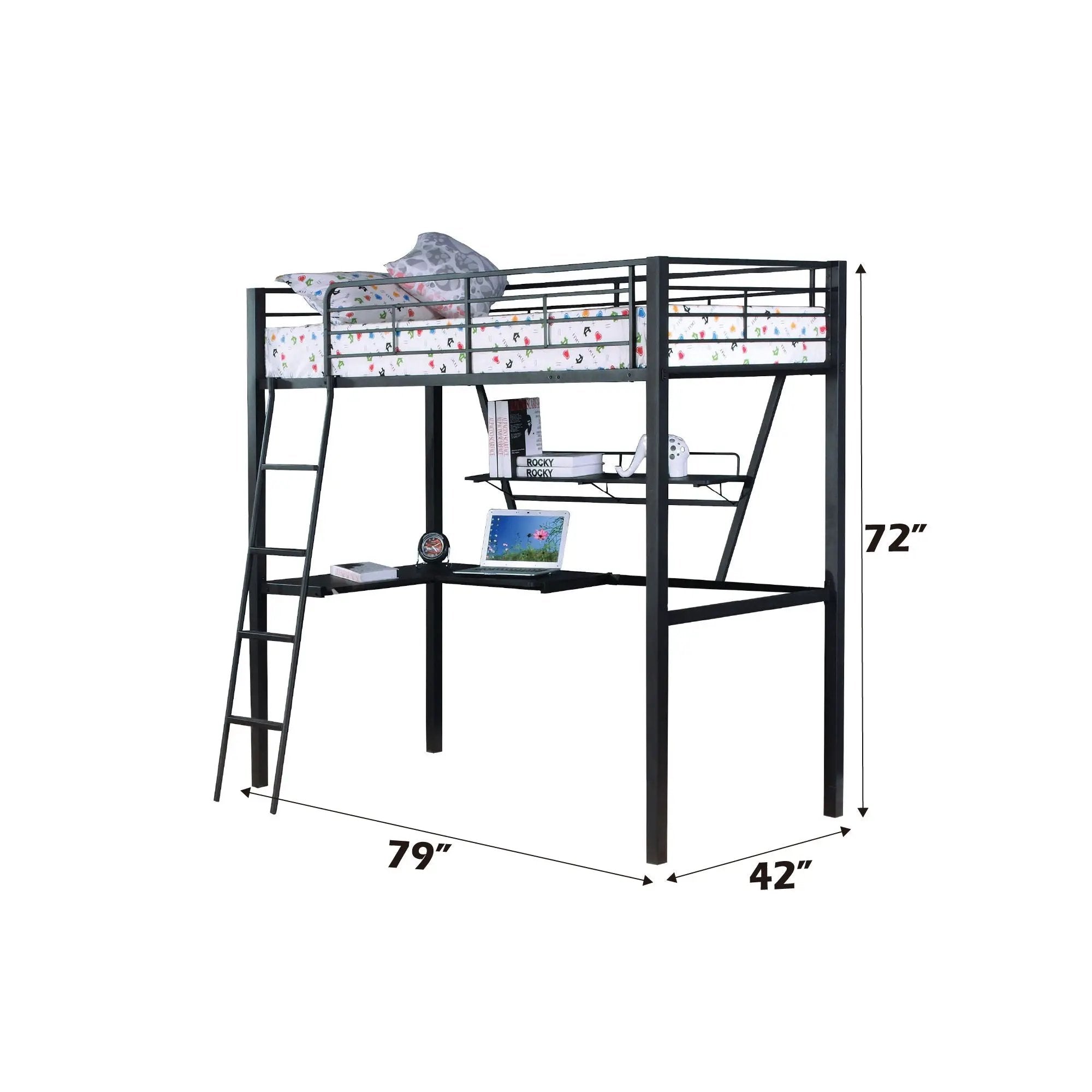Senon Twin Loft Bed With Desk - Black / Silver by HouseOfZazla