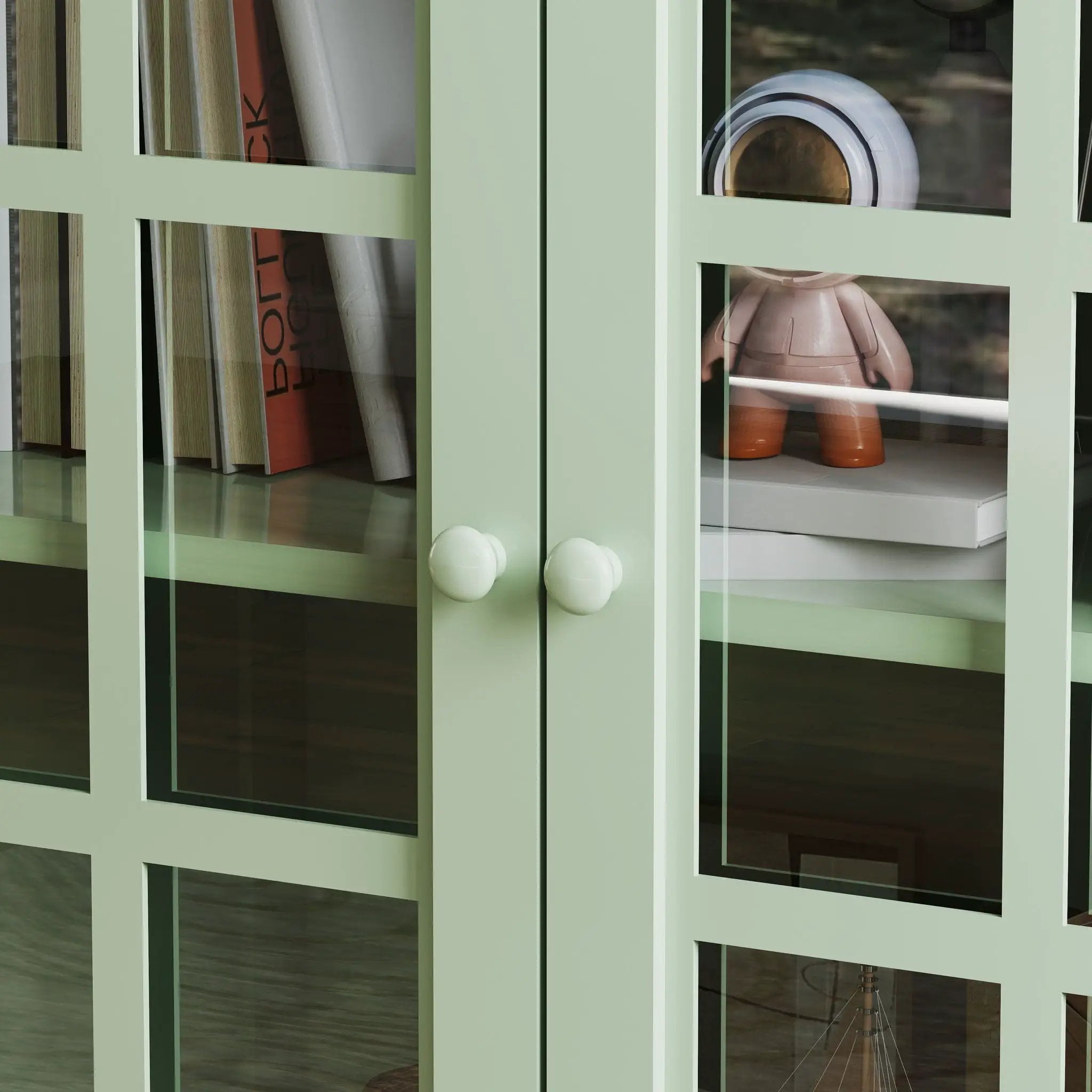 Minimalist Buffet Cabinet With Double Glass Doors And Drawer