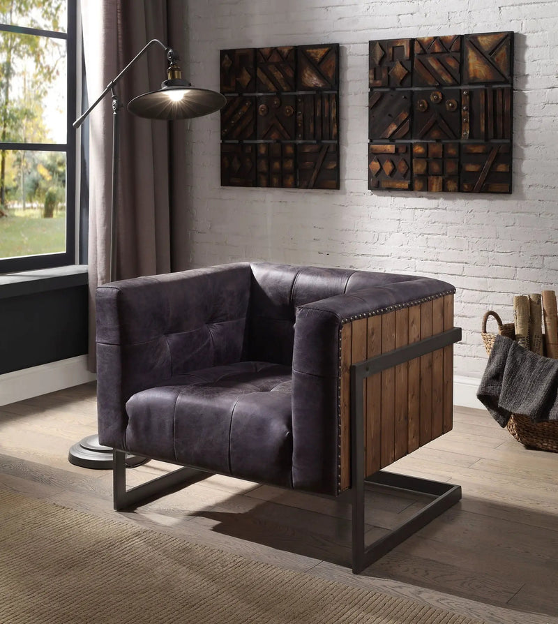 Sagat - Accent Chair - Antique Ebony Top Grain Leather & Rustic Oak by Unique Piece Furniture