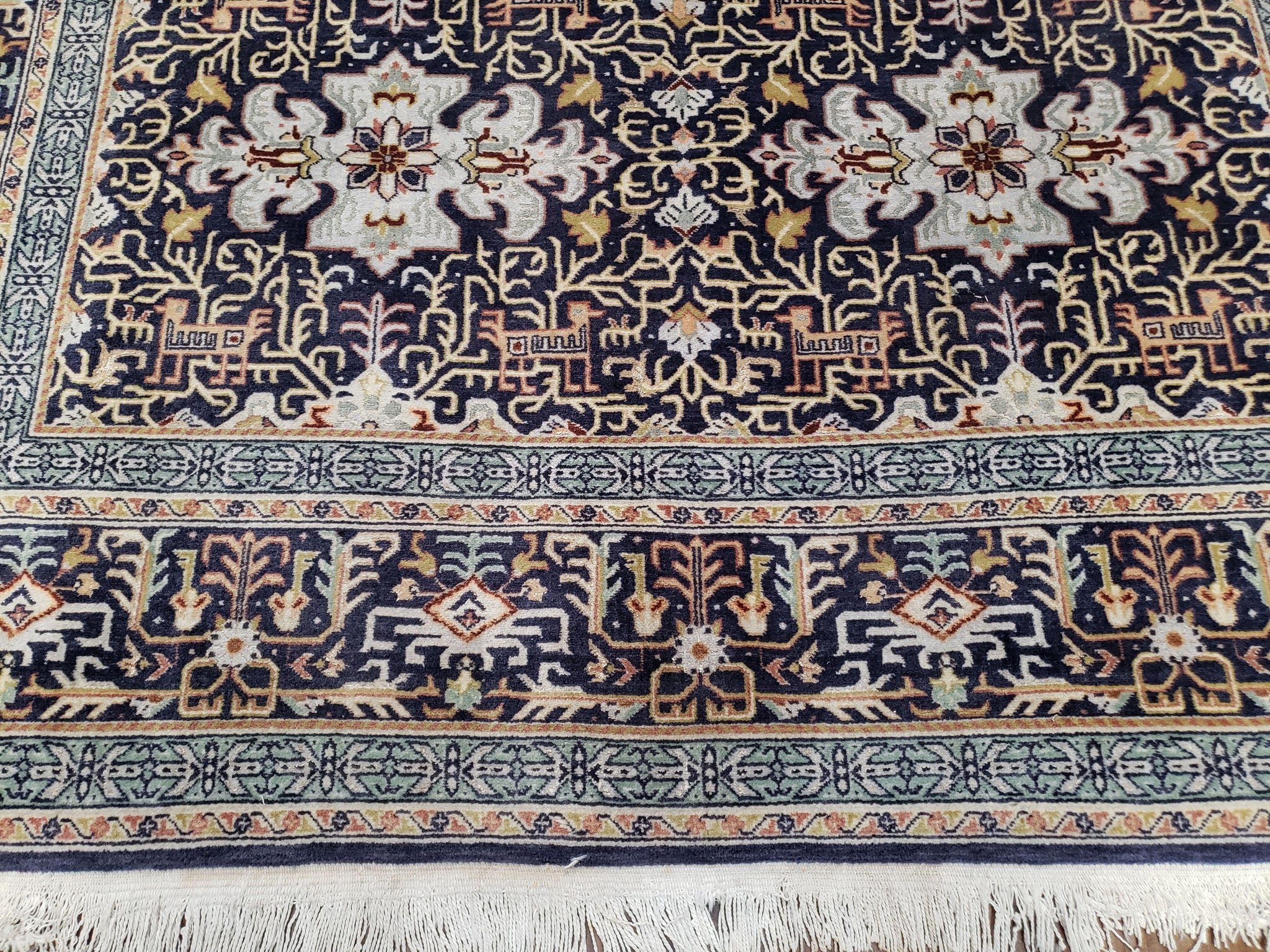 Persian Kashan Rug, Navy Blue, Hand-Knotted, Wool, 4' 8" x 7' 4", Pair A by Jewel Rugs